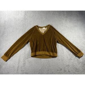 Women Velour V neck Sweatshirt Large Long Sleeve Steampunk Whimsigoth‎ Y2K USA